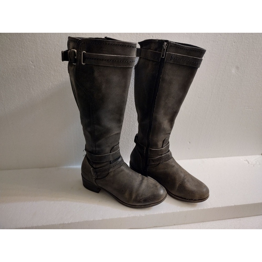 UGG Boots Womens 8.5 Knee High Leather Buckle Zipper Gray Distressed Low Heel